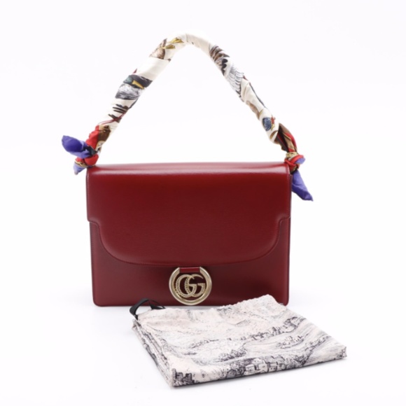 SOLD - Gucci Red Leather Shoulder Bag with Scarf - Picture 2 of 14